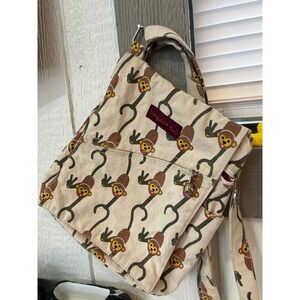 Bungalow 360 Monkey Print Canvas Crossbody Bag‎ Tan Brown